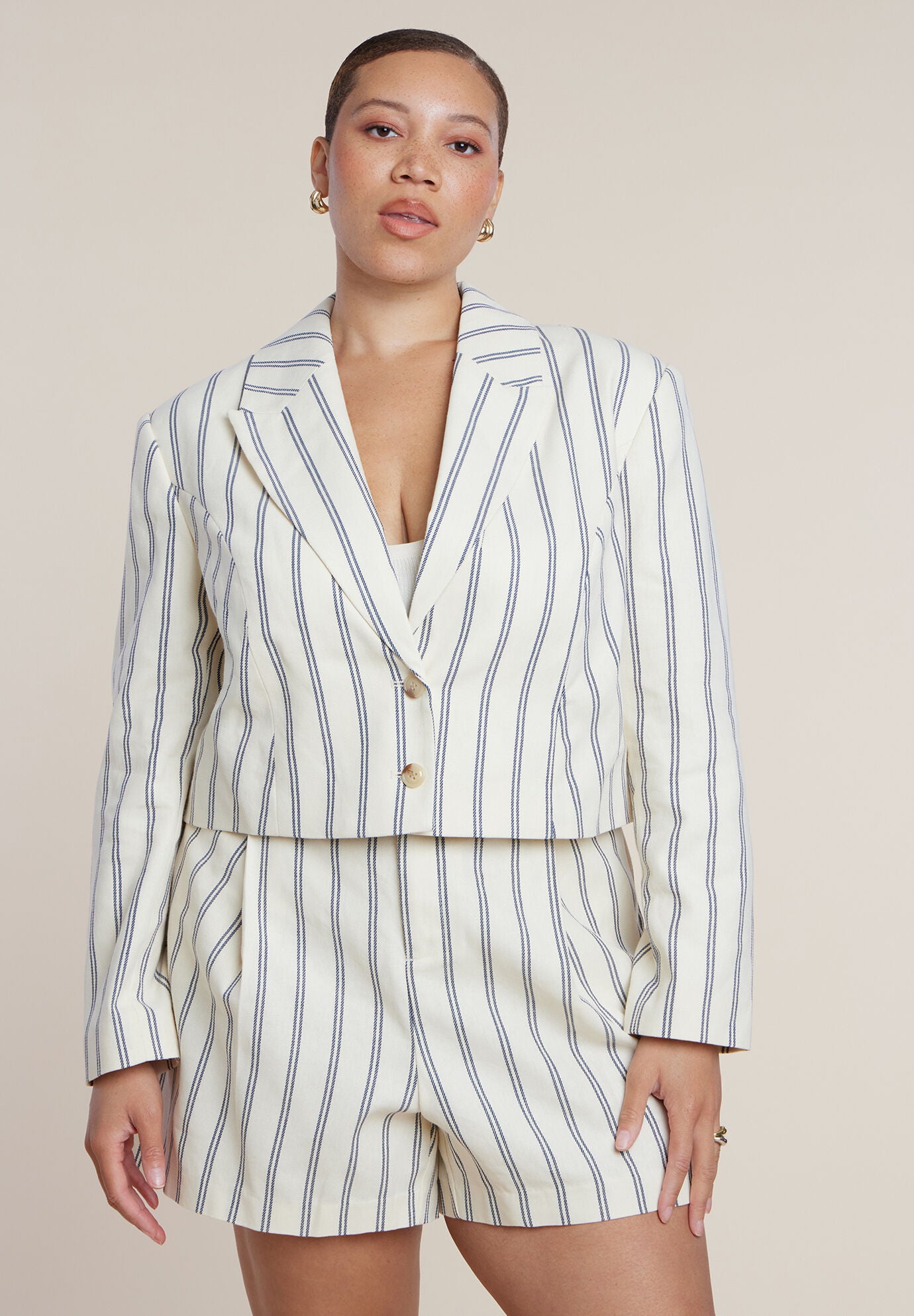 Boxy Cropped Stripe Blazer