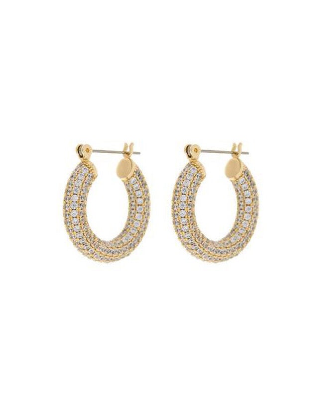 Pave Baby Amalf Hoops- Gold, GOLD, hi-res image number 0
