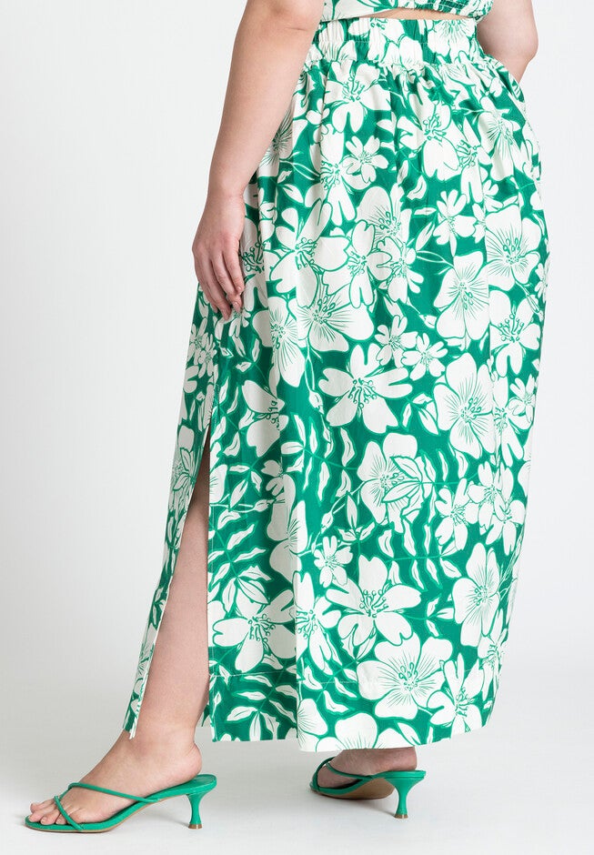 Poplin Maxi Skirt With Side Slits, HIBISCUS STAMP, alternate image number null