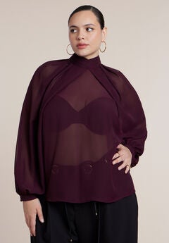 Draped Sleeve Chiffon Top