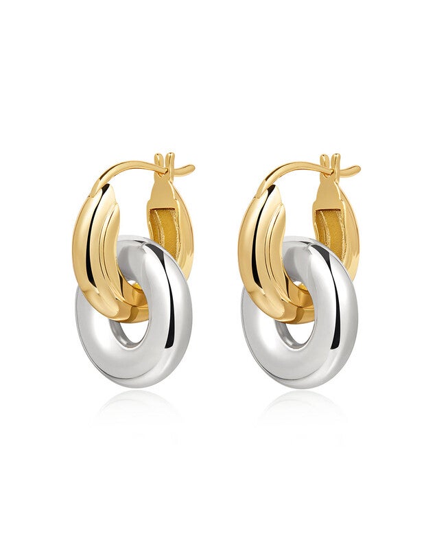 Two-Tone Interlock Hoops- Gold, GOLD, hi-res image number 0