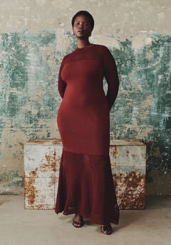 Sheer Panel Sweater Maxi Dress