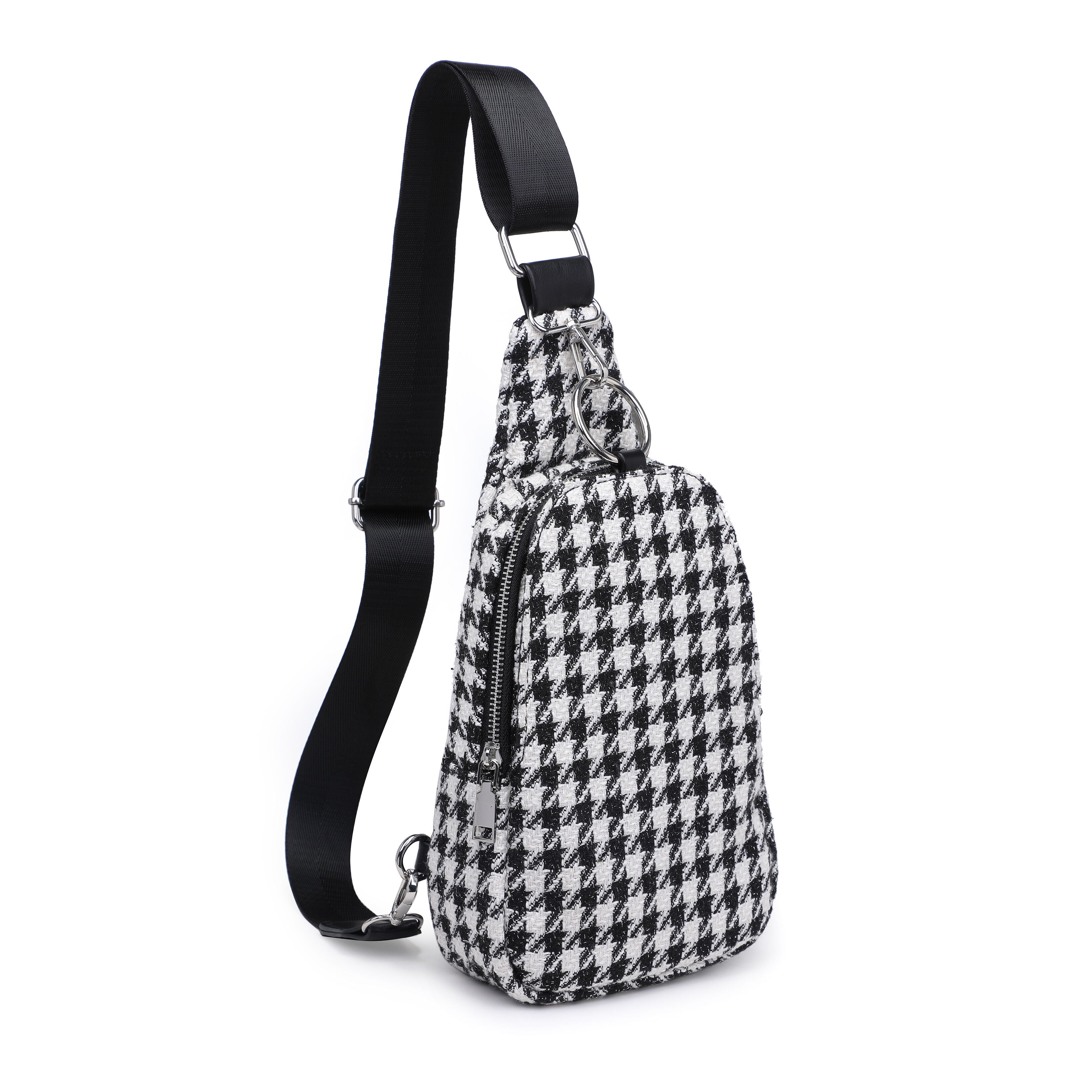 Houndstooth Sling Bag, BLACK AND WHITE, on-hover image number 1