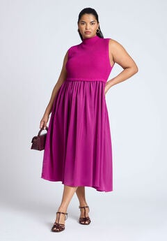 Sleevless Mockneck Twofer Midi Dress