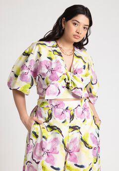 Puff Sleeve Tie Front Crop Top