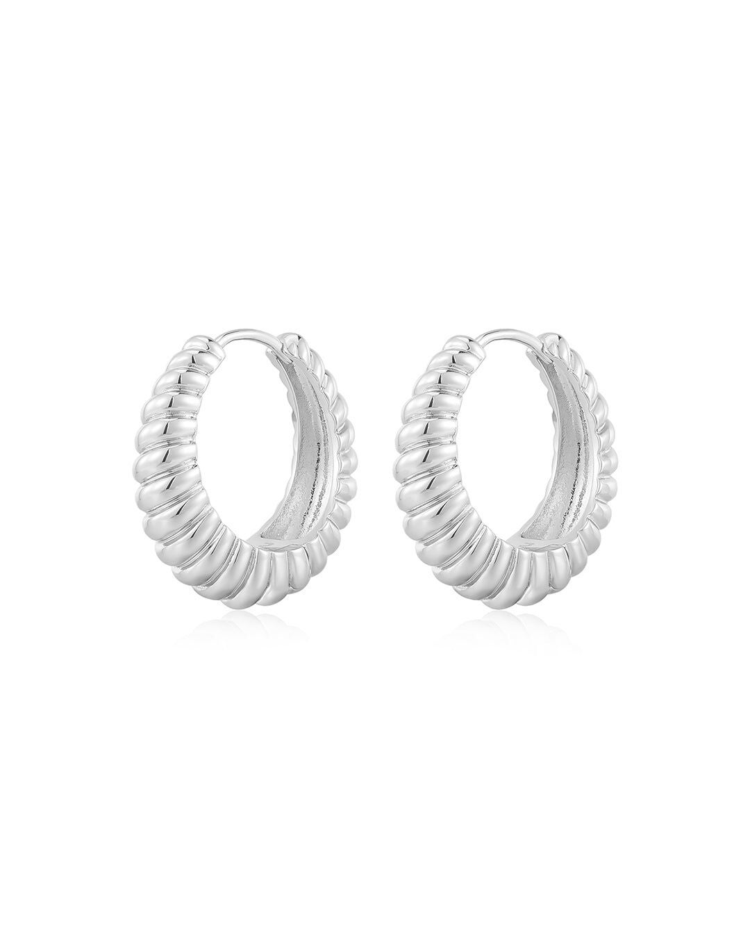 Ridged Marbella Hoops- Silver, SILVER, hi-res image number 0
