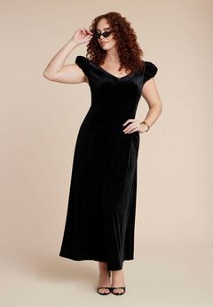 Velvet Short Puff Sleeve Maxi Dress