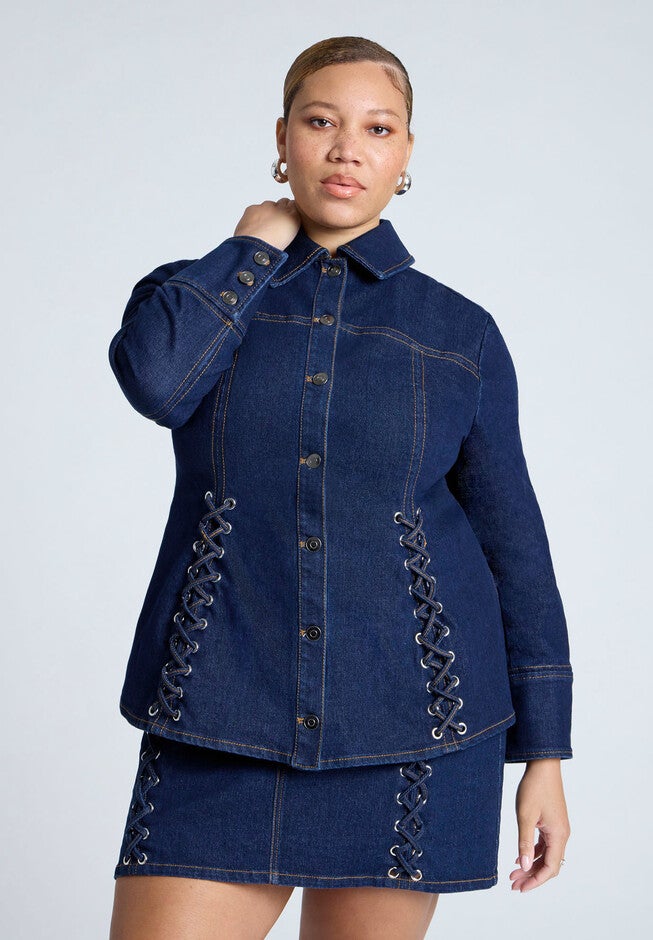 Laced Denim Jacket, DARK RINSE, hi-res image number null