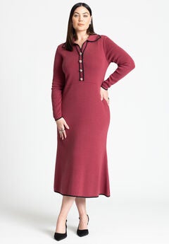 Ribbed Sweater Dress With Collar