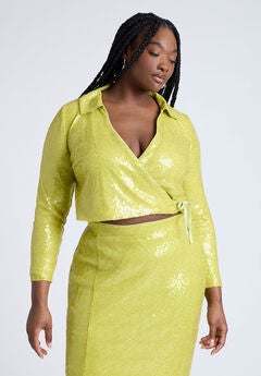 Sequin Wrap Collared Top
