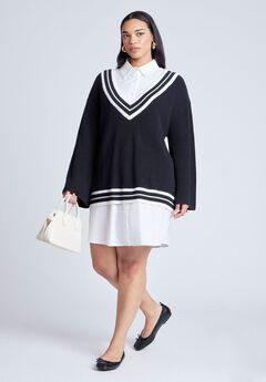 Striped Sweater Twofer Mini Shirt Dress