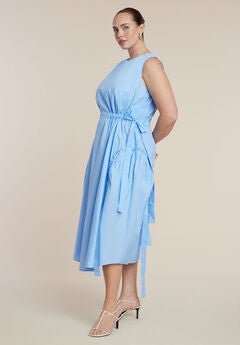 Cinch Waist Poplin Midi Dress