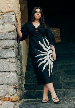 Twist Detail Printed Column Dress