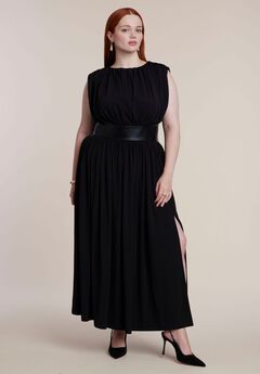 Faux Leather Detail Knit Maxi Dress