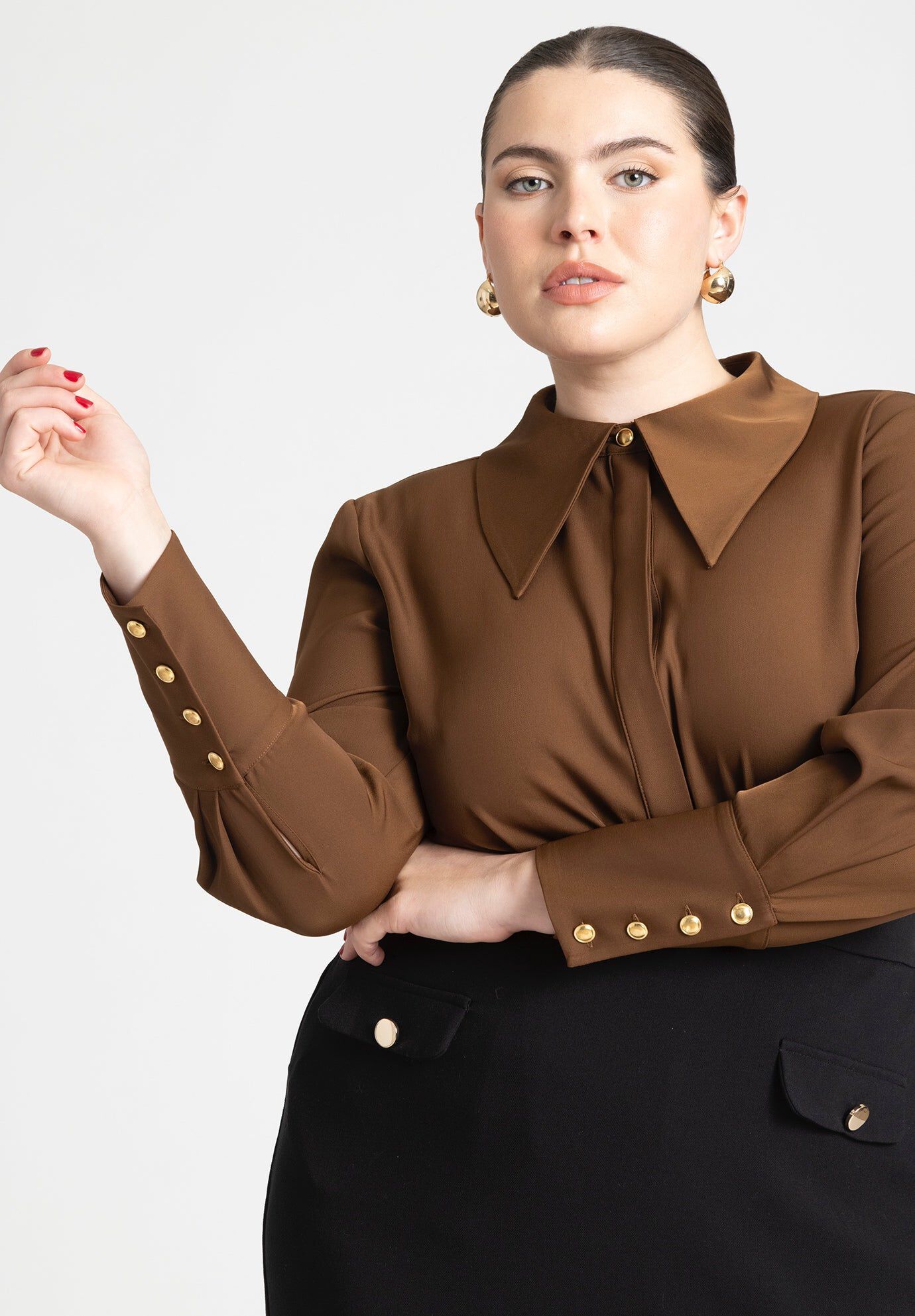 Pointed Collar Button Up Shirt