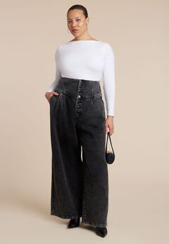 Corset Waist Wide Leg Jean