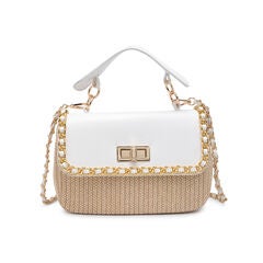 Darcy Straw and Faux Leather Foldover Crossbody