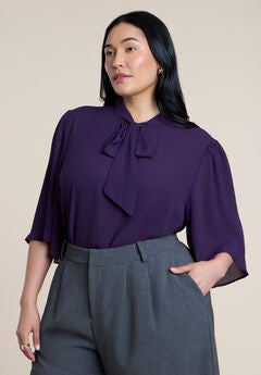 Bow Blouse With Flutter Sleeve