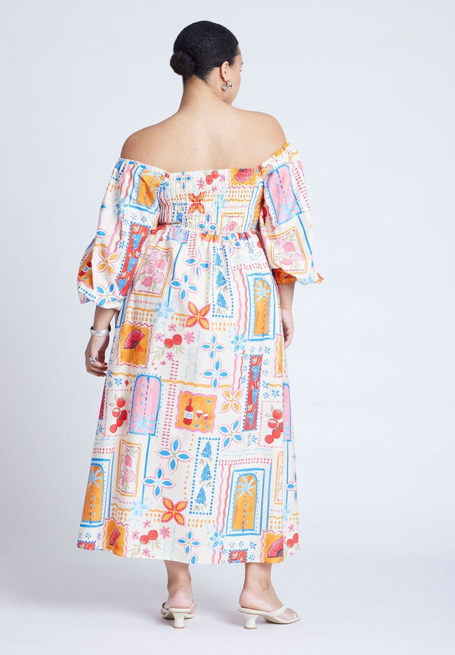 Printed Puff Sleeve Maxi Dress, SOUVENIR, alternate image number null