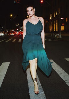 Asym Hem Draped Jersey Midi Dress