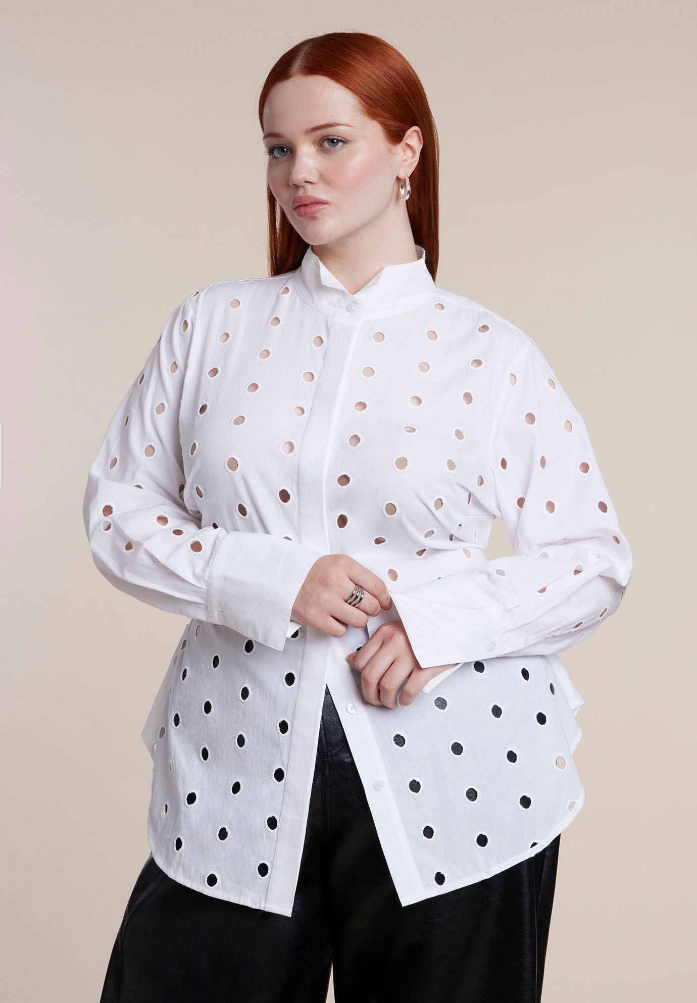 Dot Cut-Out Button Up Top, OPTIC WHITE, alternate image number 2