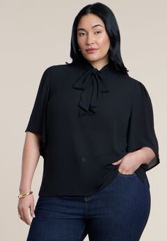 Bow Blouse With Flutter Sleeve