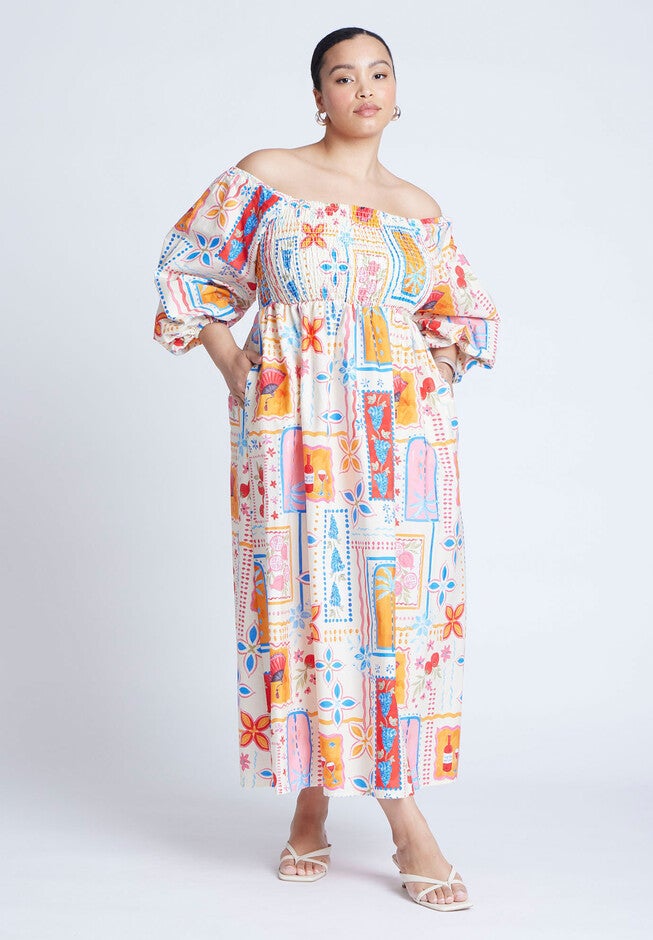 Printed Puff Sleeve Maxi Dress, SOUVENIR, alternate image number null