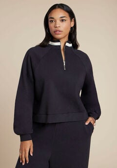 Quarter Zip Stripe Detail Sweatshirt