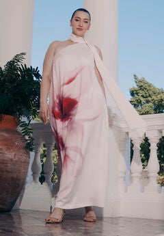 One Shoulder Floral Cape Dress