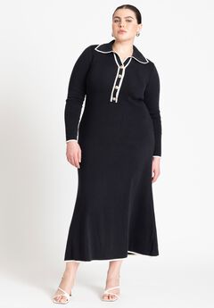 Ribbed Sweater Dress With Collar