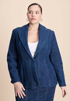 Seamed Denim Peplum Blazer