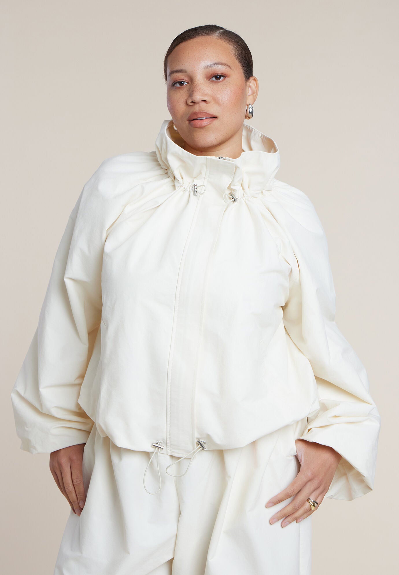 Cotton-Blend Drawcord Bomber Jacket