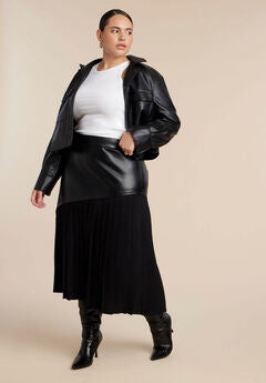 Mixed Media Pleated Skirt