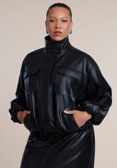 Faux Leather Funnel Neck Jacket