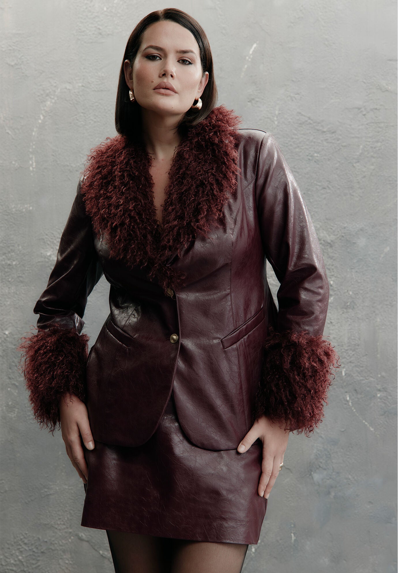 Faux Fur-Trim Faux Leather Jacket