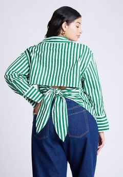 Striped Tie Back Button Up Top
