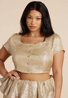 Square Neck Button Up Crop Top