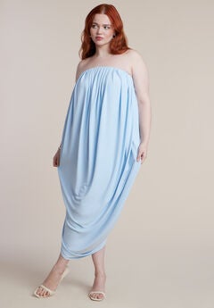 Strapless Draped Midi Dress