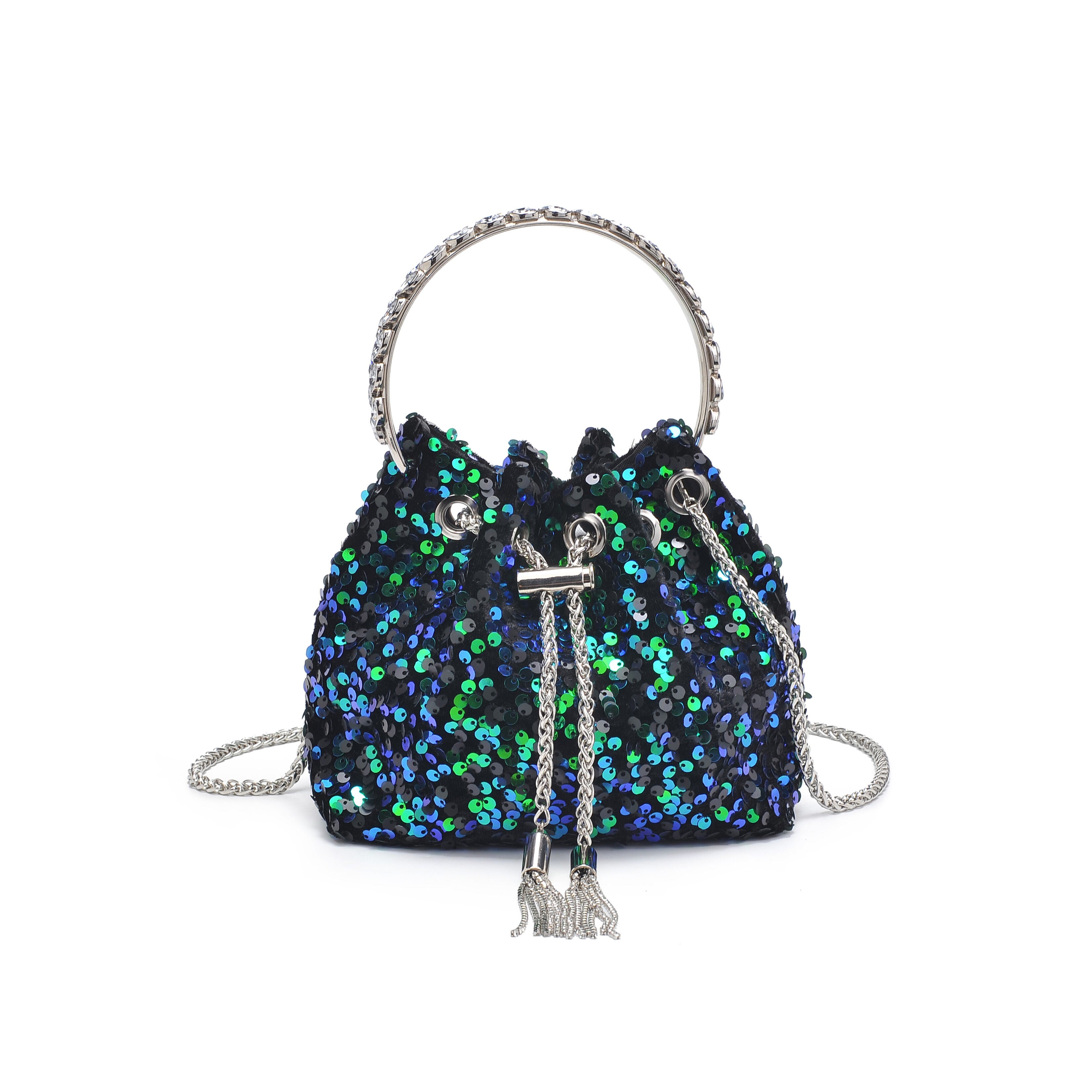 Starsha Sequin Bucket Evening Bag, PEACOCK, hi-res image number 0