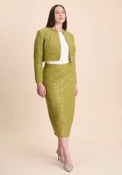 Sequin Tweed Midi Skirt