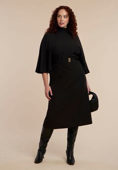 Cape Sleeve Belted Midi Dress
