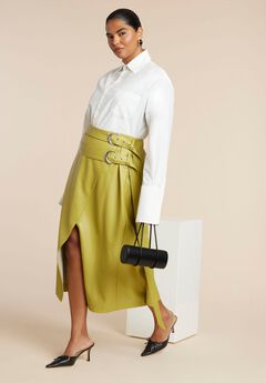 Double Belt Wrap Faux Leather Skirt