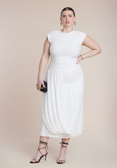 Drape Detail Fitted Mesh Dress