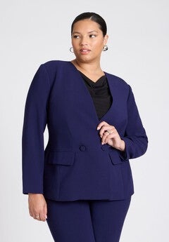 The 365 Semi Stretch Double Breast Collarless Blazer