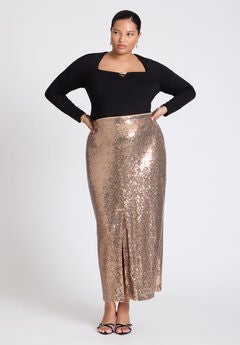 Sequin Shimmer Maxi Skirt With Slit