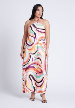 Tie Neck Printed Maxi Dress