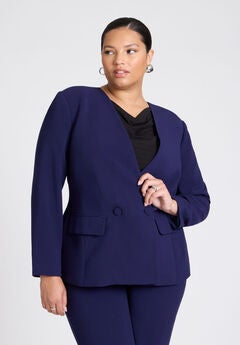 The 365 Semi Stretch Double Breast Collarless Blazer