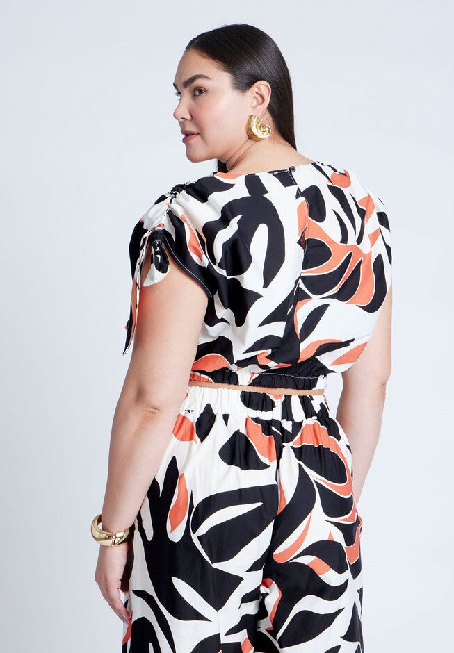 Shoulder Tie Crop Top, OVERSIZED TIGER FAUNA, on-hover image number null