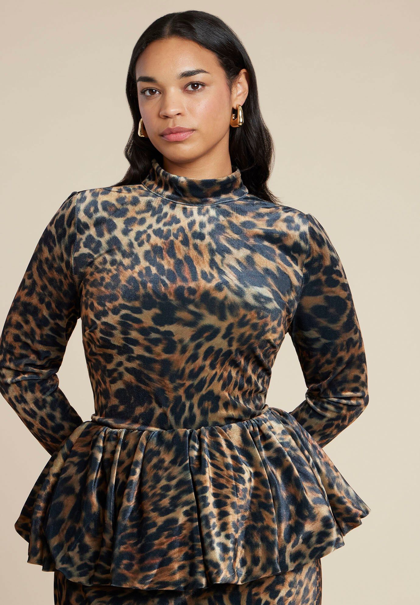 Leopard Velvet Turtleneck Top