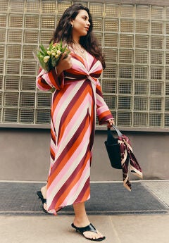 Twist Bodice Stripe Midi Dress